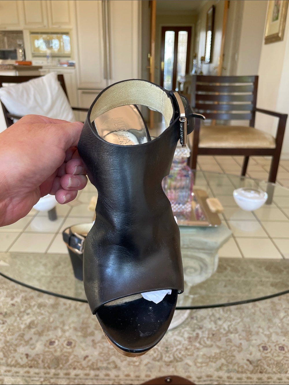 Michael Kors Black Leather Wedge Sandals with Buckle 8M - Picture 4 of 5